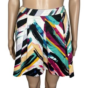 H&M Artsy Retro Colorful Multicolored Pleated Mini Short Skater Skirt w/ Pockets